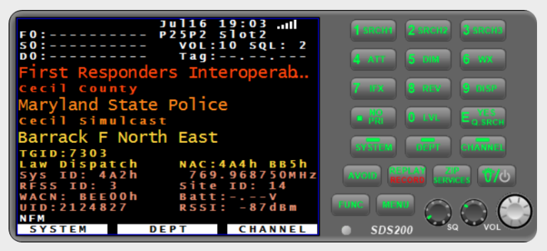 Uniden SDS200 digital scanner used in the VSS public safety scanner streaming project